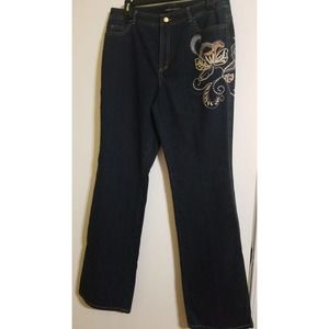 Dana Buchman Floral Embroidery Boot Cut Jeans Size 8 NWT